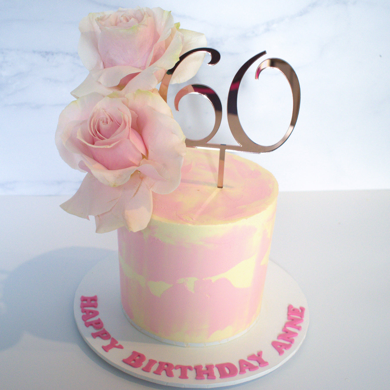 Pink Floral Cake with Topper